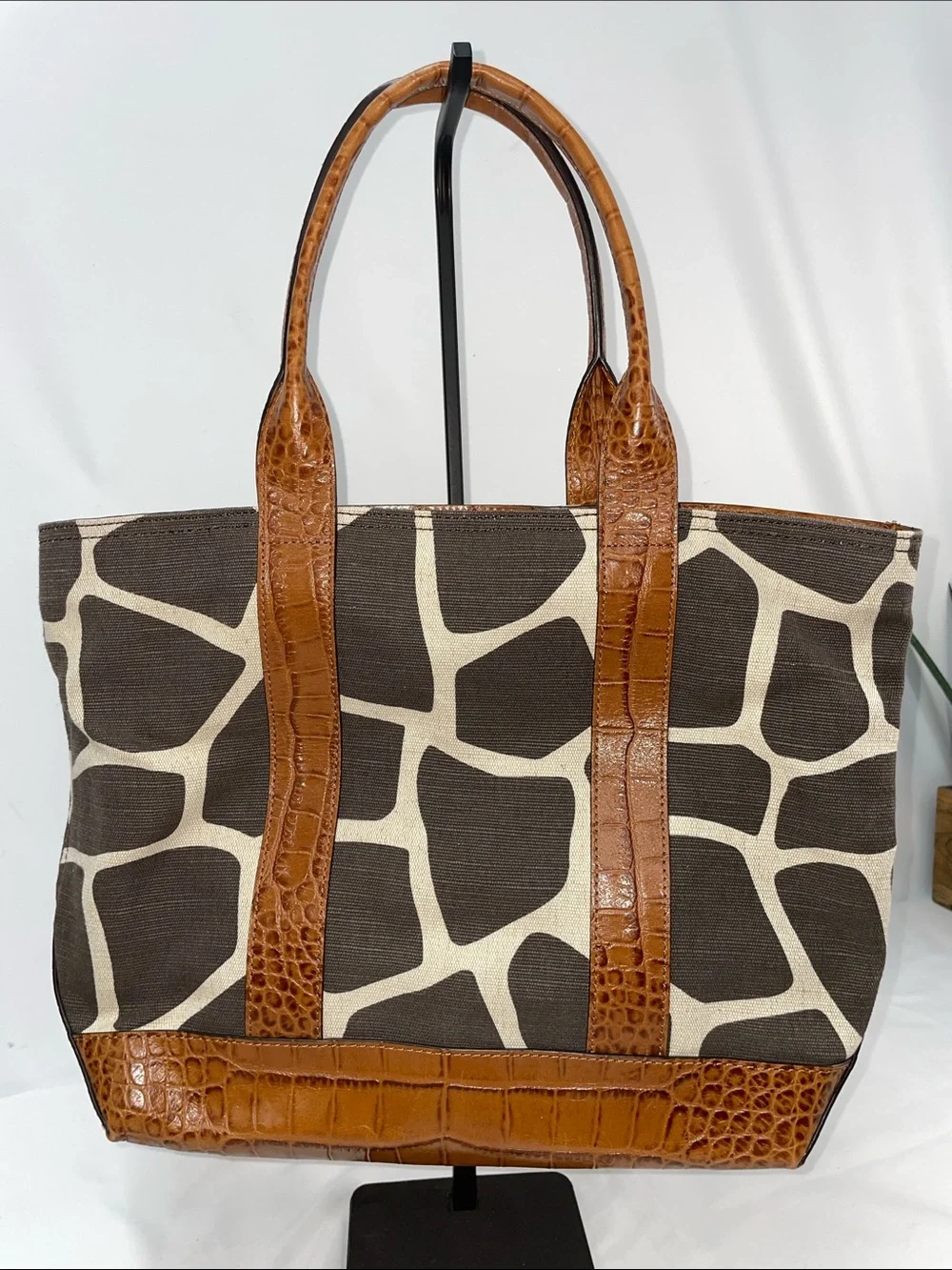 MICHAEL KORS LEATHER AND CANVAS GIRAFFE PRINT TOTE BAG FTL-07-156